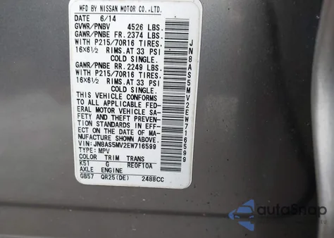 2014 Nissan Rogue Select S z USA, uszkodzony, nr VIN JN8AS5MV2EW716599